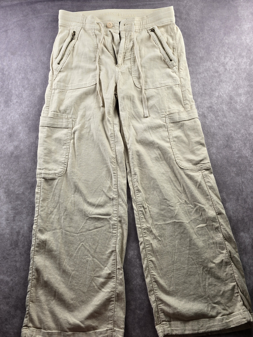 American Eagle Dreamy Drape Baggy Wide Leg Pants Size 4 Linen Blend
